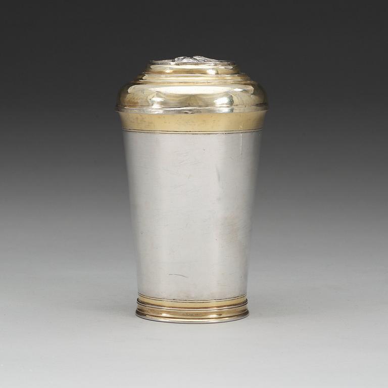 A 18th century parcel-gilt beaker and cover, marks of Michael May, Brassó (Kronstadt 1769-1776).