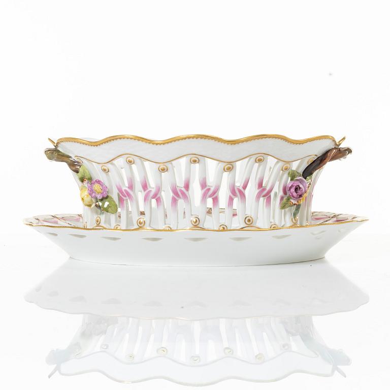 Royal Copenhagen, a 'Saxon Flower' lattice bowl with stand, Denmark, 1889-1922.