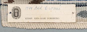 TEXTILE. "Blå Crocus". Gobelängvariant (tapestry variant) . 32,5 x 42 cm. Signed AMF.
