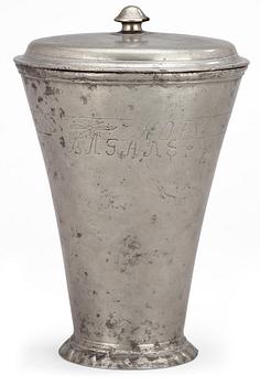 699. The Stockholm farrier journeyman's pewter Beaker and cover Stockholm 1800.