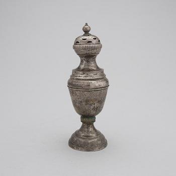 SOCKERRUSKA, silver, ostämplad, troligen 1800-tal. Vikt 209 gr.