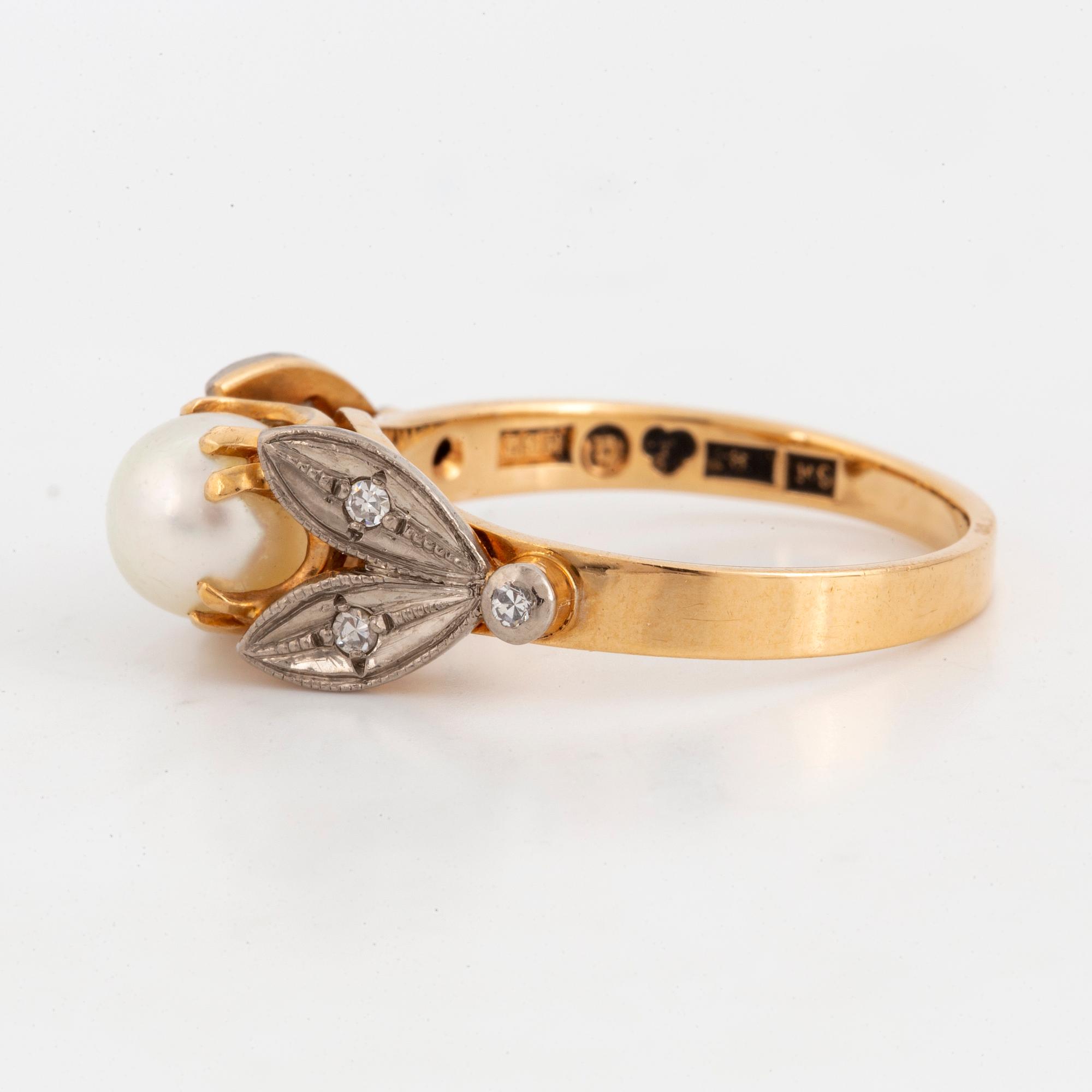 Cultured pearl and eight-cut diamond ring.