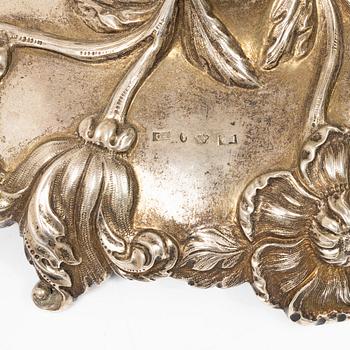 A Swedish silver sugar bowl and a centerpiece bowl, marks of G Möllenborg (Ferón) and C Hammer, Stockholm 1850-1860.