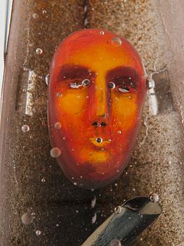 A Bertil Vallien sand cast glass sculpture of a boat, Kosta Boda, Sweden 2001.