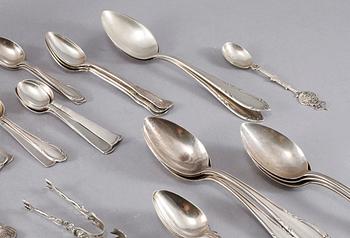 PARTI SILVER, 47 delar, 1800-1900-tal, mest Sverige, totalvikt 1270 gram.
