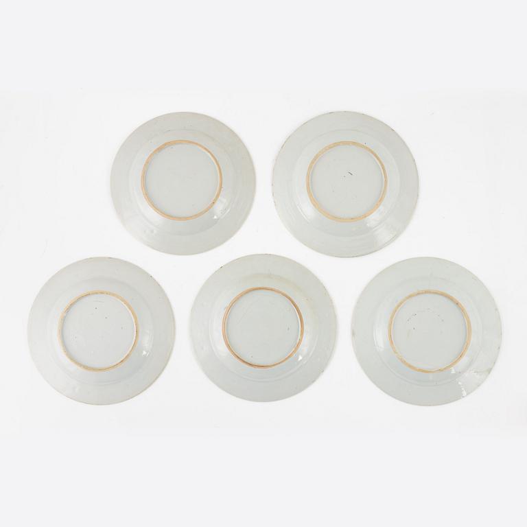 Five porcelain plates, China, Qianlong (1736-95).