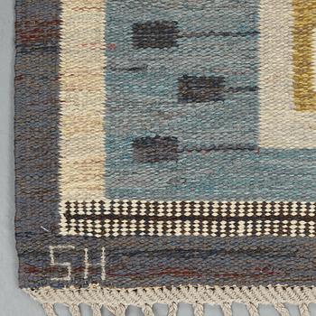 Edna Martin, matto, "Flickorna i fönstret", flat weave, ca 297-301 x 246,5-250,5 cm, signed SH.