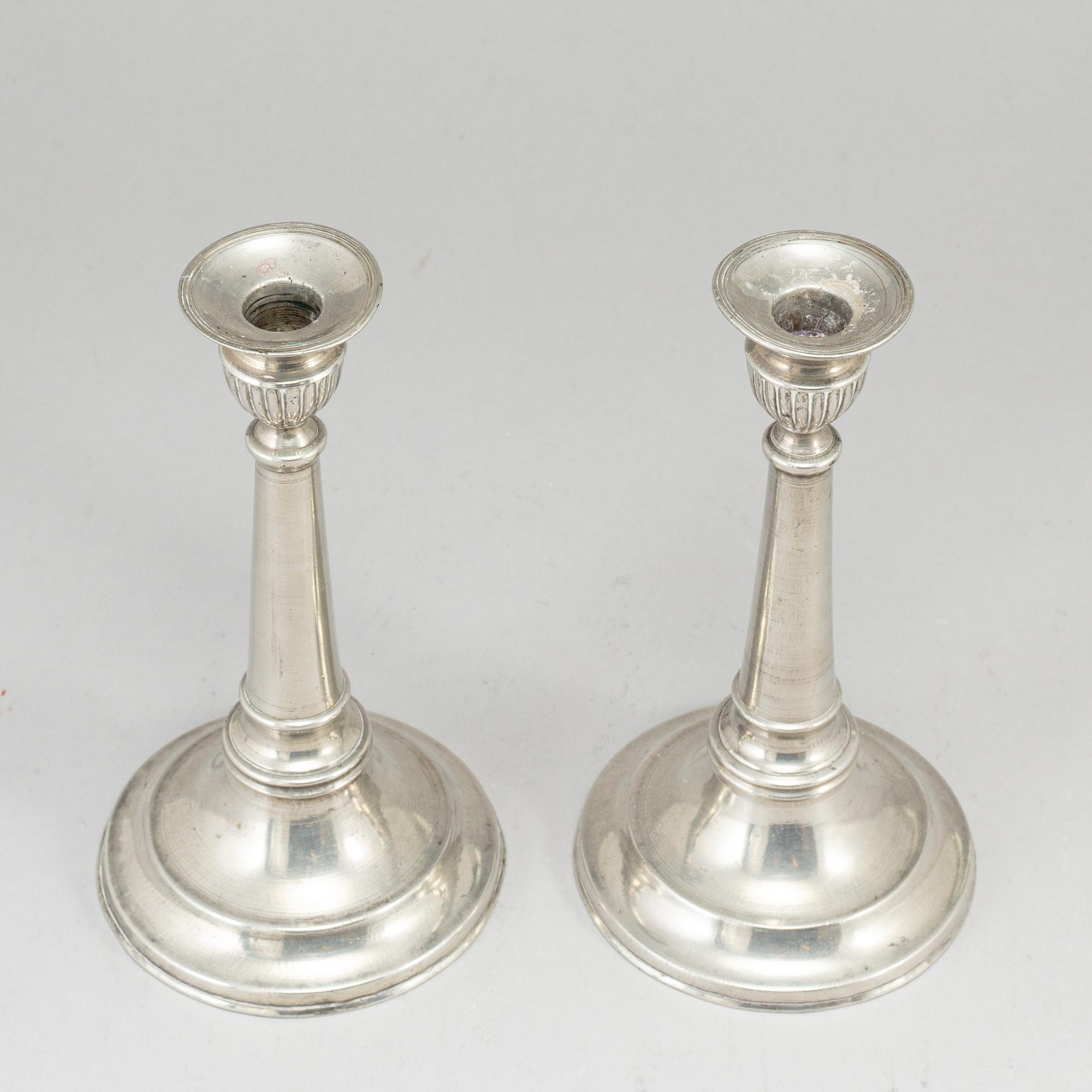 P Lindborg, ljusstakar, ett par, tenn, Kristianstad 1845.