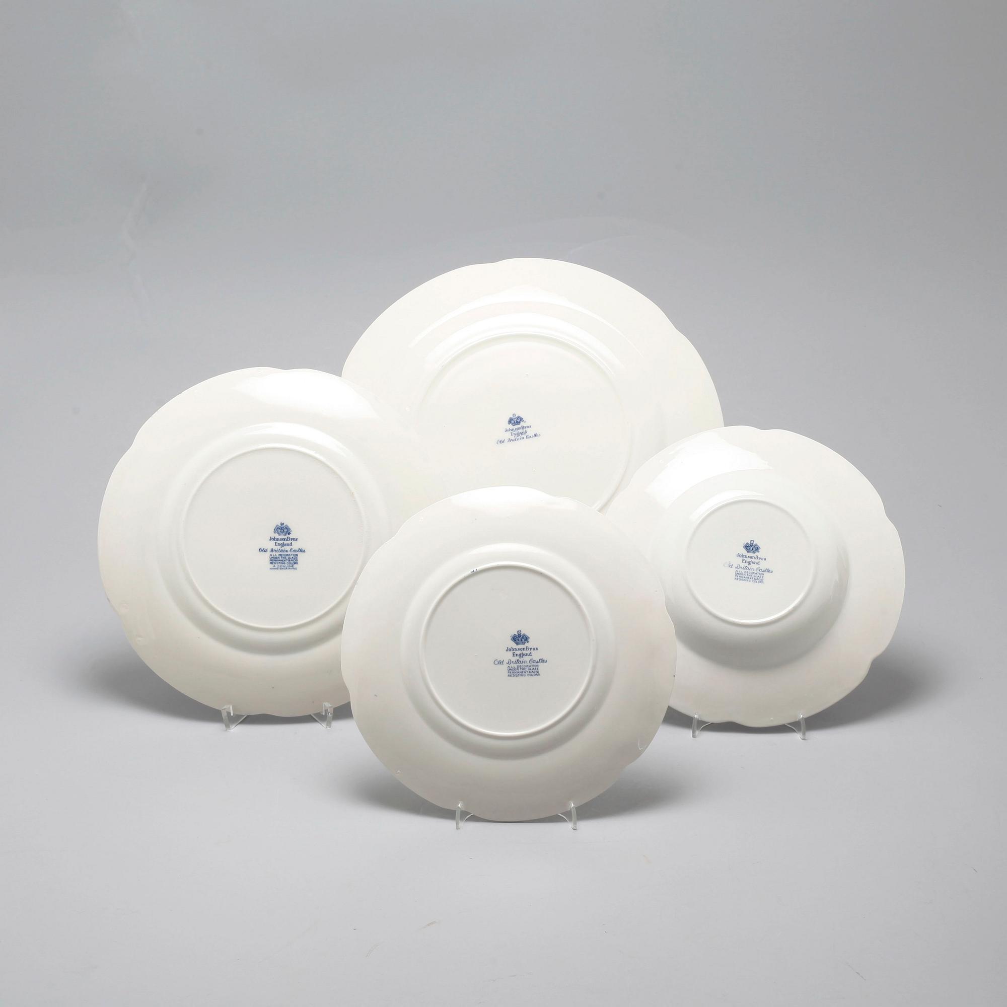 64 pieces of earthenware tableware, model "Old Britain Castles" by Johnson Bros, England, first half of the 20th century.