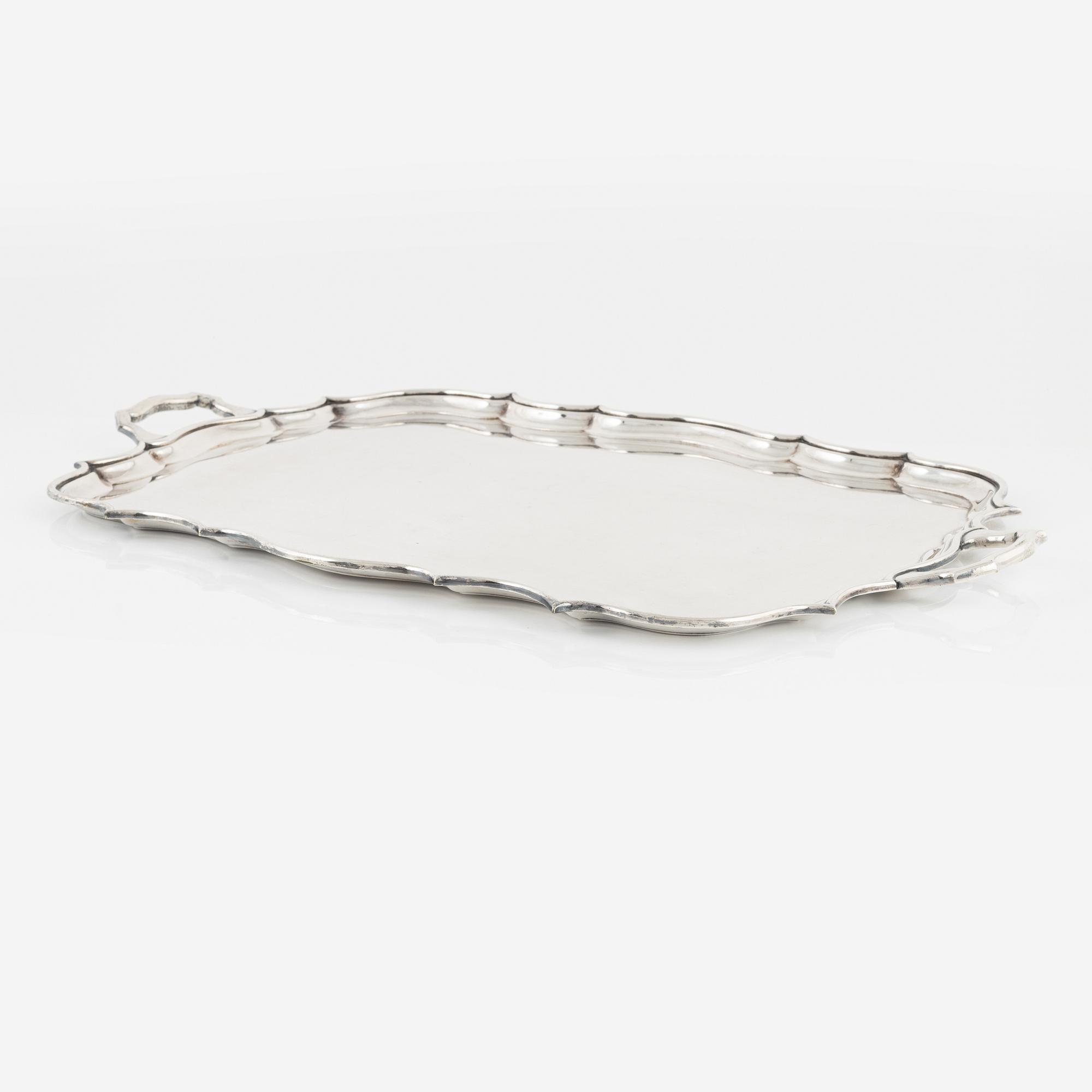 A silver plated tray, 20th Century.