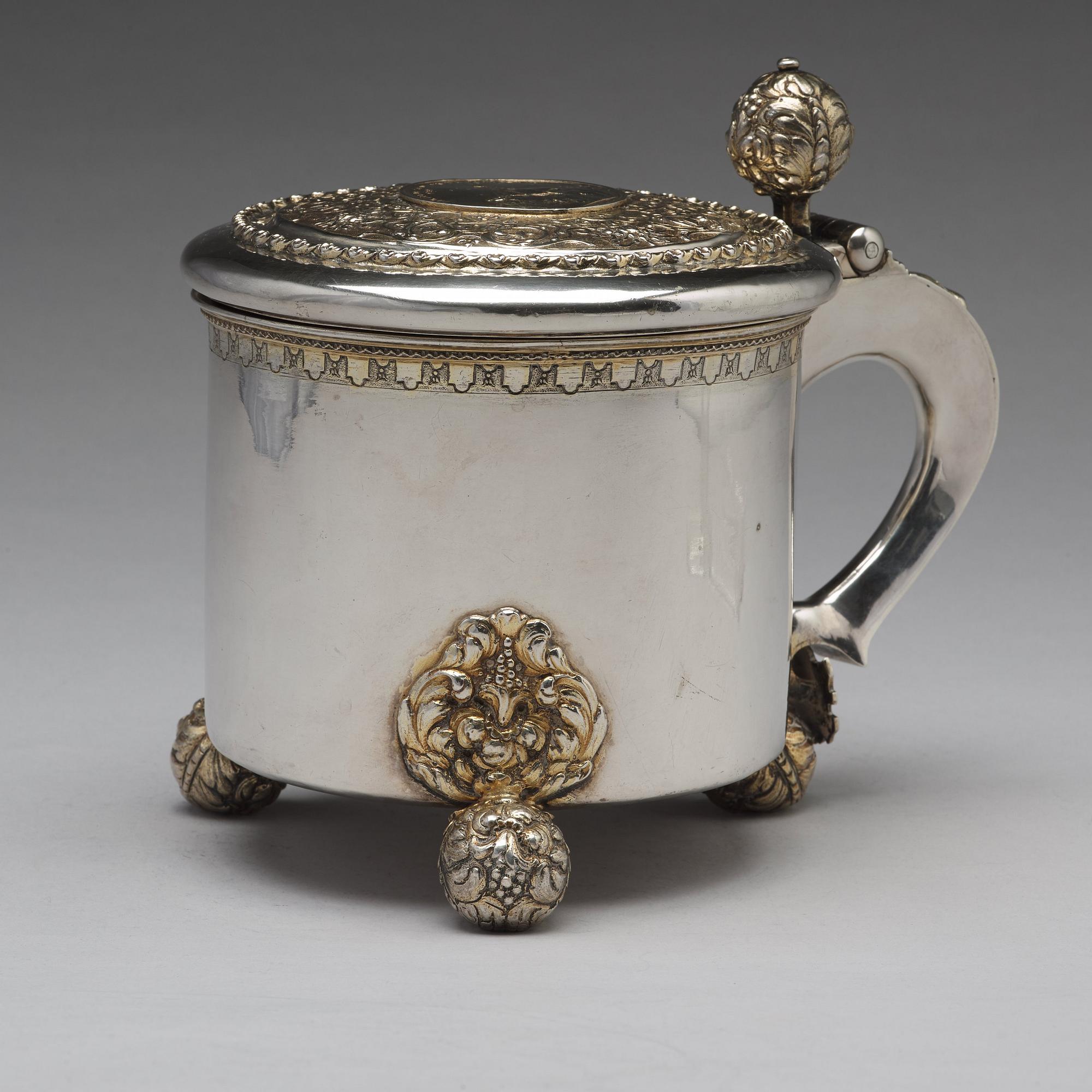 A Swedish 18th century parcel-gilt silver tankard, mark of Jacob Brunck, Stockholm 1724.