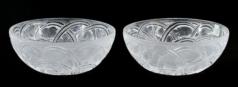 SKÅLAR, ett par, glas, "Finches", Lalique, sign "Lalique France".