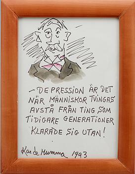 ERIK (KAR DE MUMMA) ZETTERSTRÖM, 3 st teckningar, sign o dat -74 samt 1993.