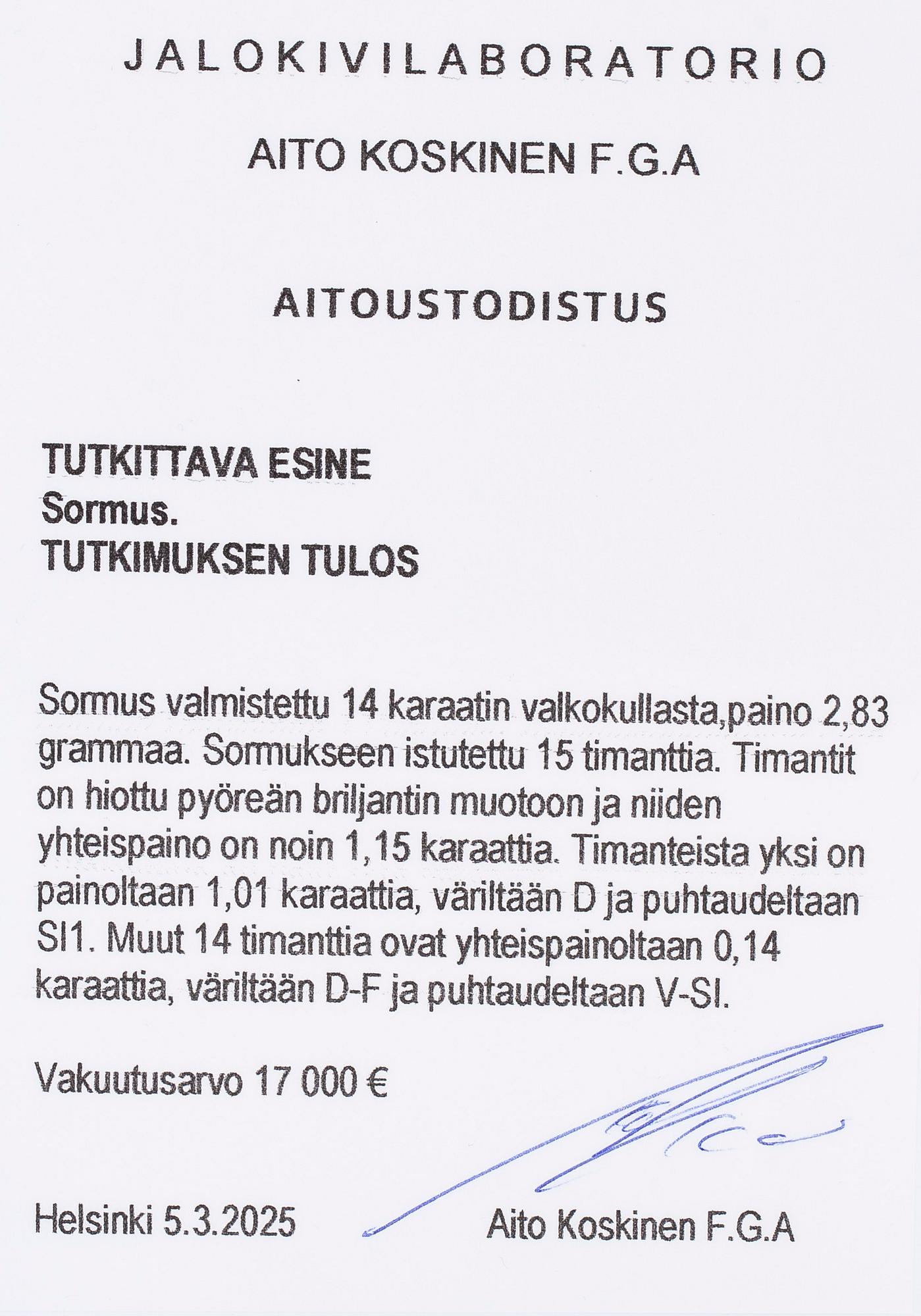 Ring, 14K vitguld med briljantslipade diamanter.