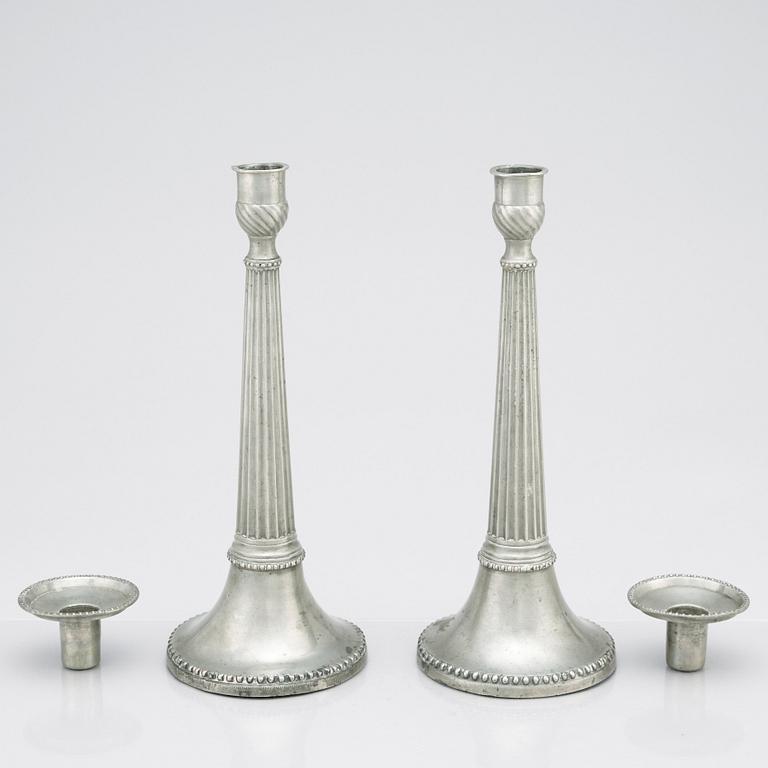 A pair of Late Gustavian pewter candlesticks by E P Krietz year 1800.