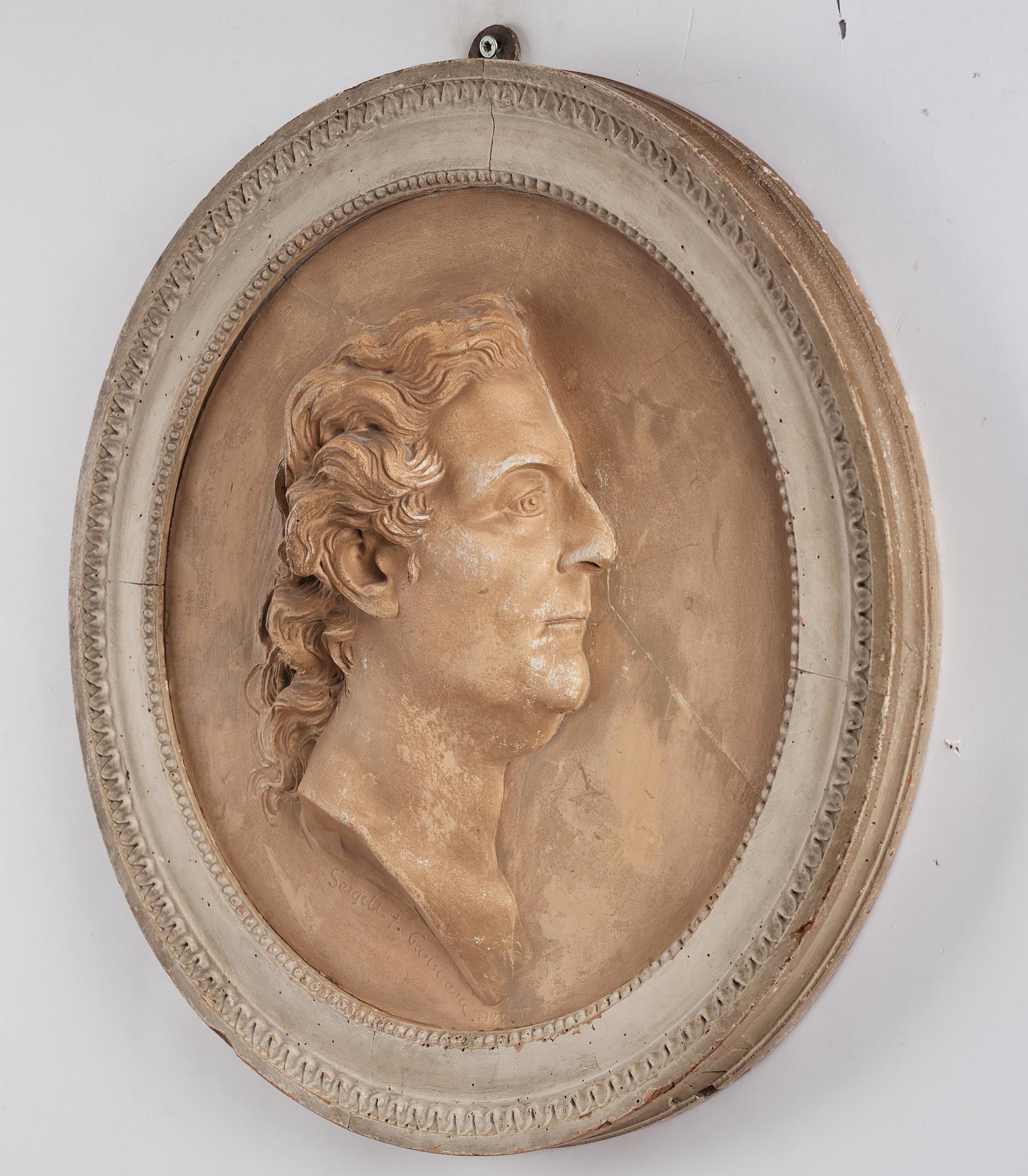 Porträttmedaljong av Johan Tobias Sergel (Sverige 1740-1814), daterad 1783.