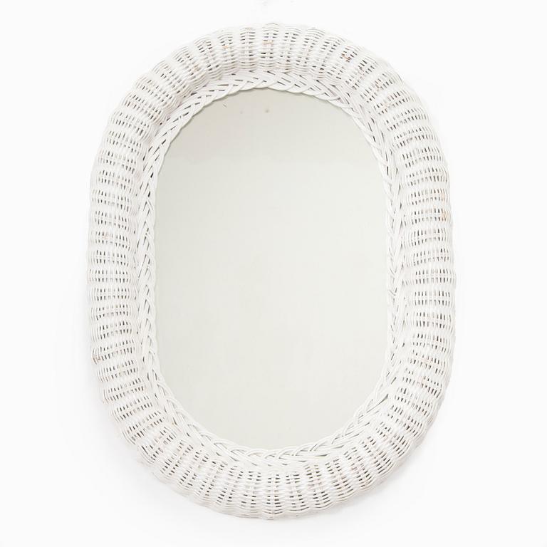 A rattan mirror, late 20th century.