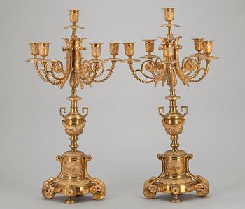 KANDELABRAR, ett par, förgylld brons, Ryssland eller Frankrike 1800-talets senare hälft.