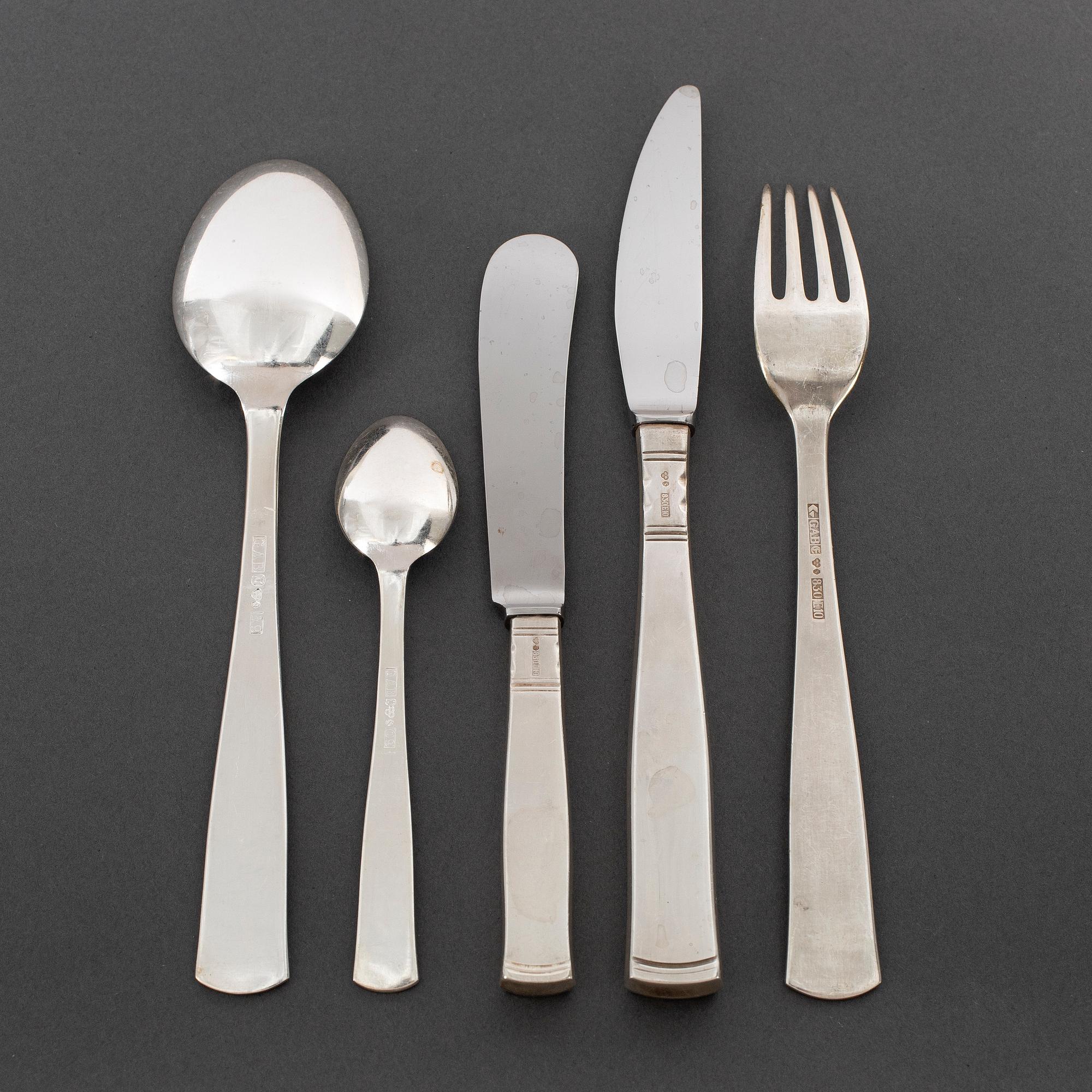 JACOB ÄNGMAN, 39 psc silver cutlery, 'Rosenholm', GAB, some Stockholm 1965.