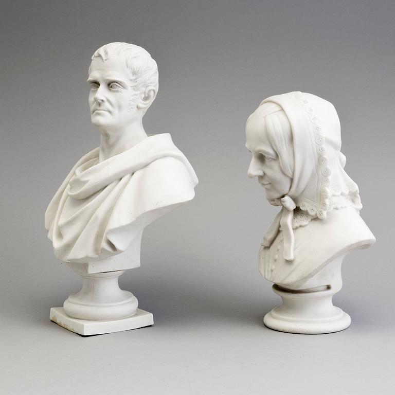 TWO PARIAN BUSTS, Gustafsberg, second half of the 19th century.