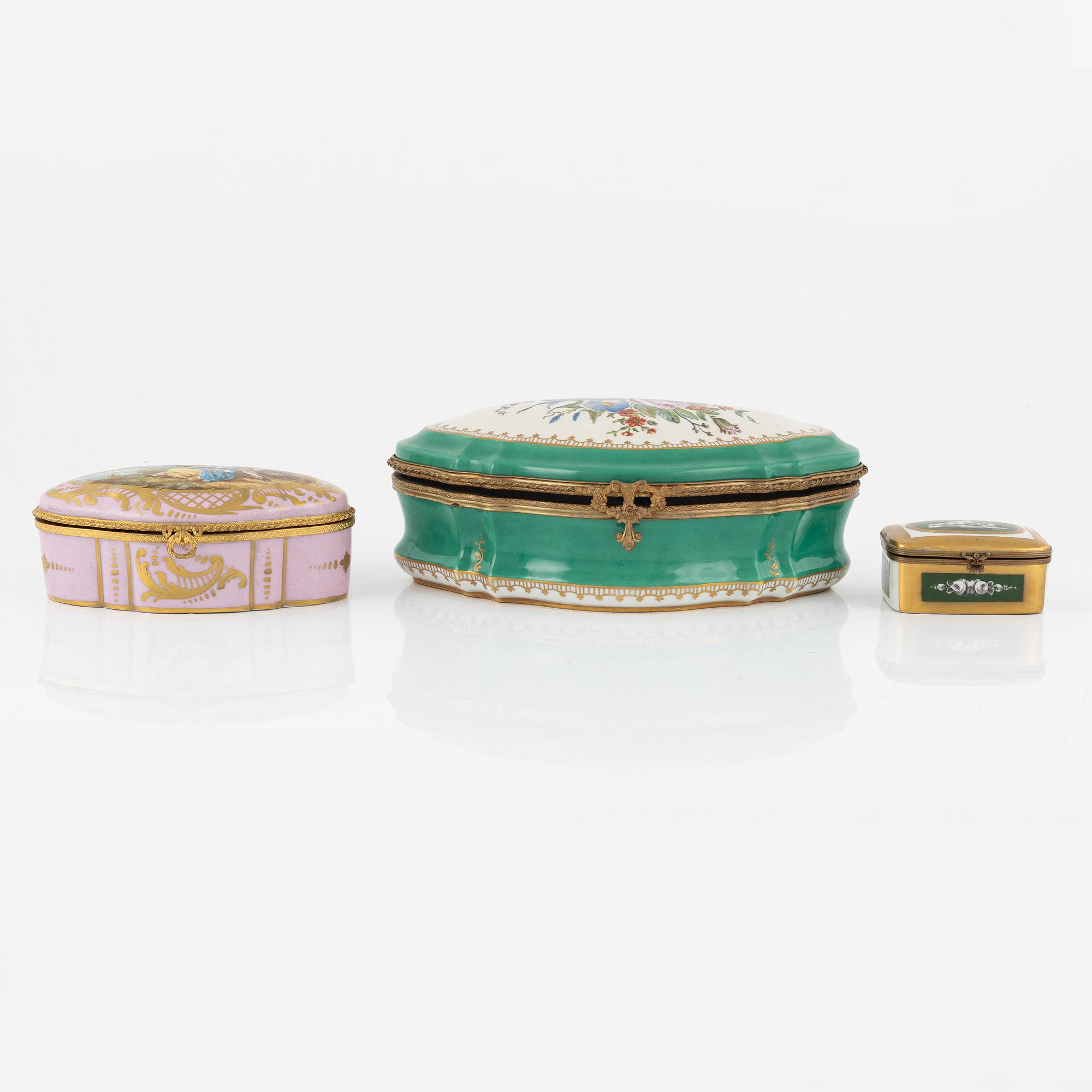 Three porcelain boxes, France, First half and mid 20th century.