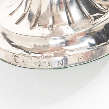 A Swedish pair of 18th century Gustavian silver candlesticks, worn city and maker’s marks, Sweden 1795.