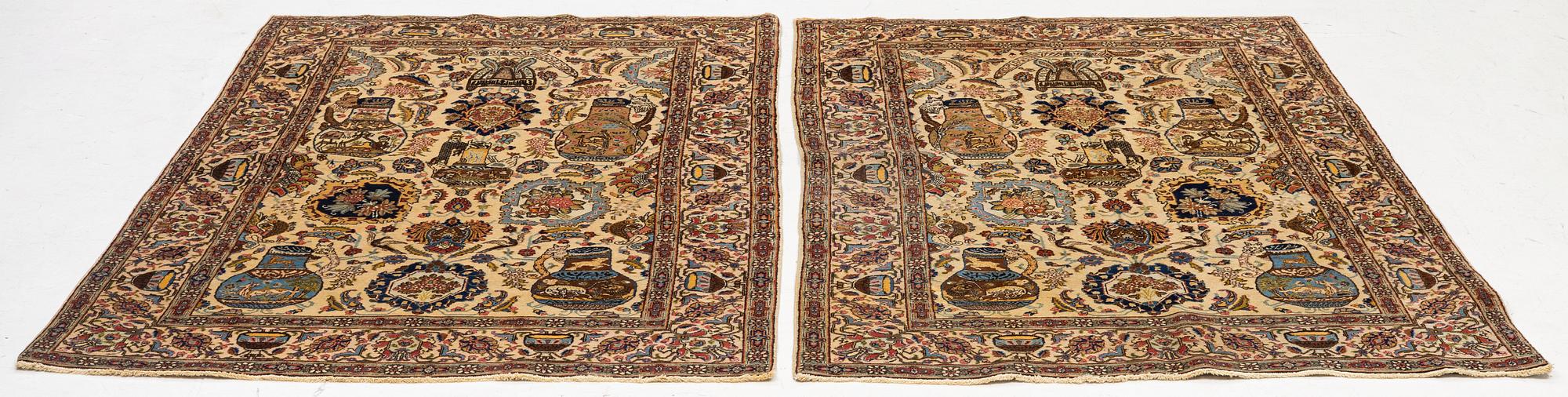 A pair of semi antique Tabriz rugs, Northwest Persia, c. 210 x 136 cm.