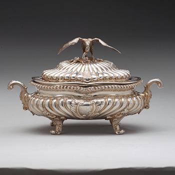 A pair of English mid 18th century silver tureens, marks of Frederick Kandler, London 1755.