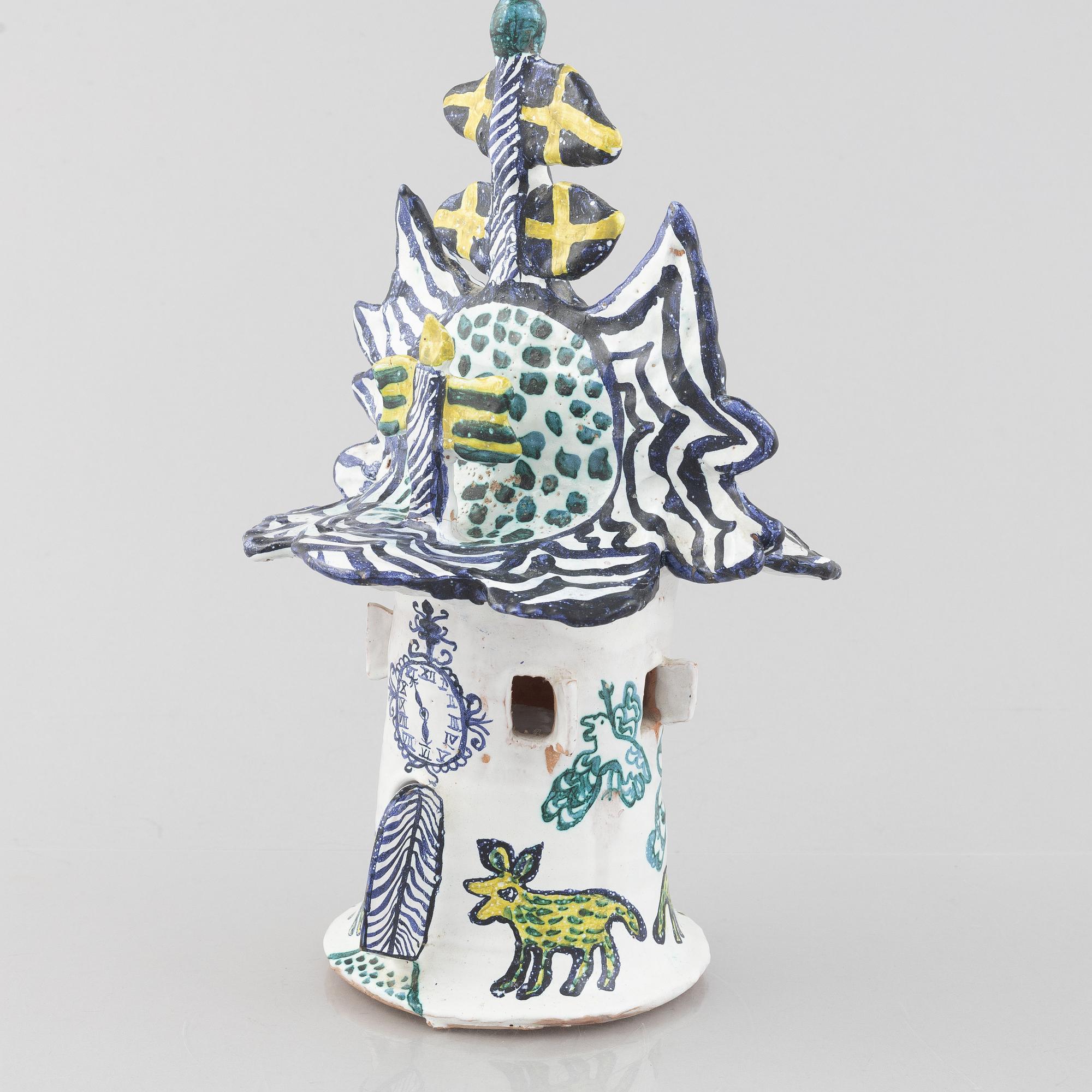 Ulrica Hydman-Vallien, unik skulptur, glaserat lergods, proveniens Sven Lundh.