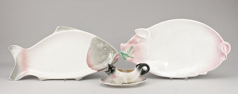 FAT, 2 st, samt SÅSSNIPA, 3 delar, flintgods, Göteborg, 1900-talets första hälft.