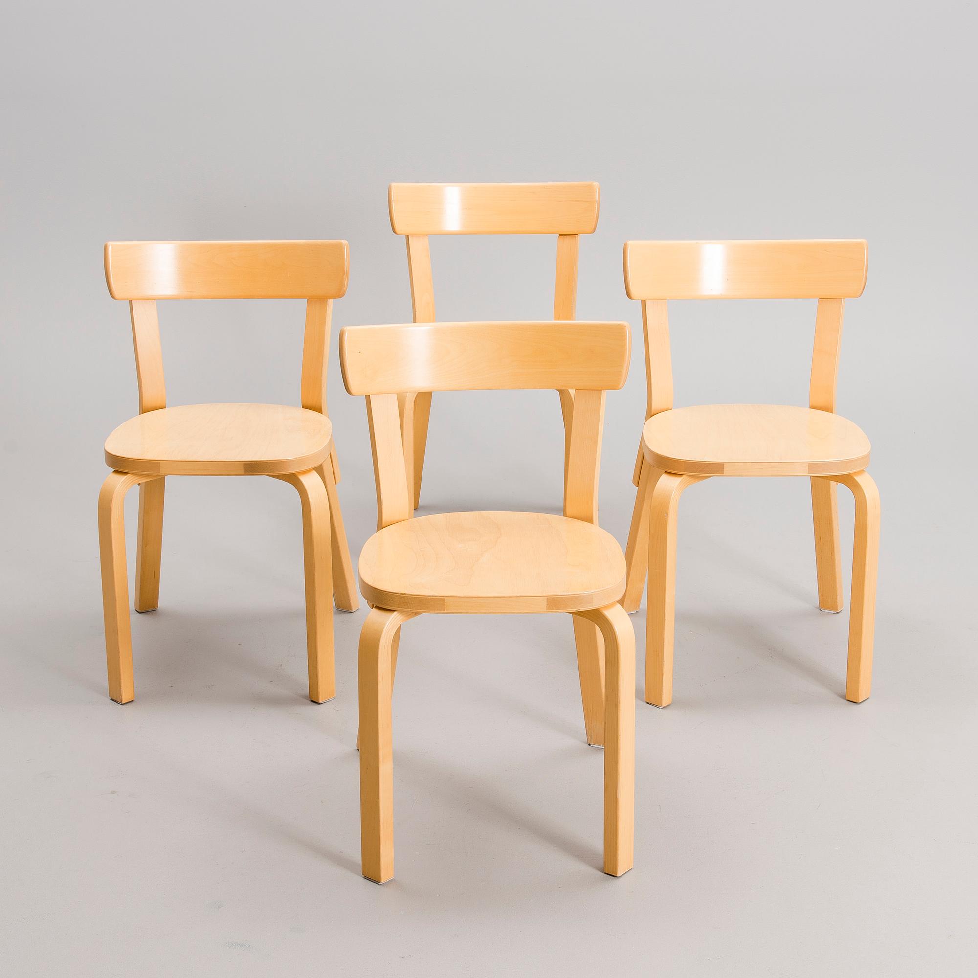 A set of 4 chairs model 69, for Artek Finland, late 20th century.