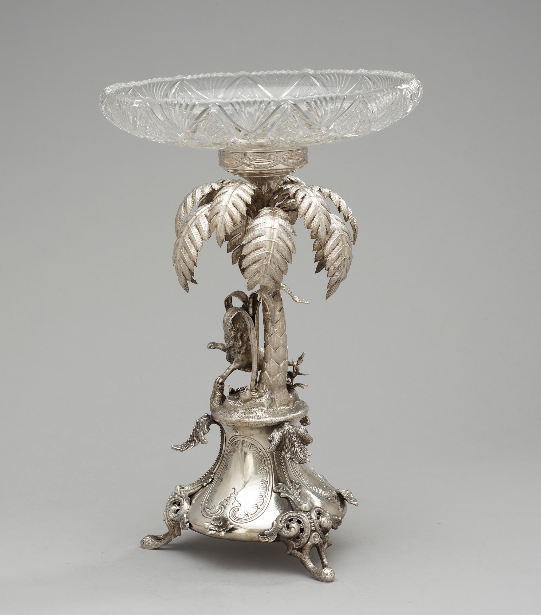 A German silver and glass centrepiece, ca 1890.