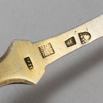 A Russian 19th century silver-gilt and niello spoon, unidentified makers mark, Moscow 1835.