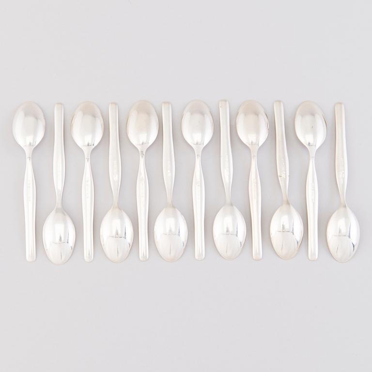 A Set of 12 "Tapio" Sterling silver Coffee Spoons by Tapio Wirkkala, marks of Kultakeskus, Hämeenlinna 1969-70.