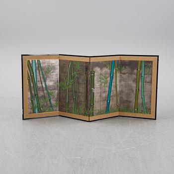 A four panel Japanese folding screen, 'Byobu', mid 20th century.