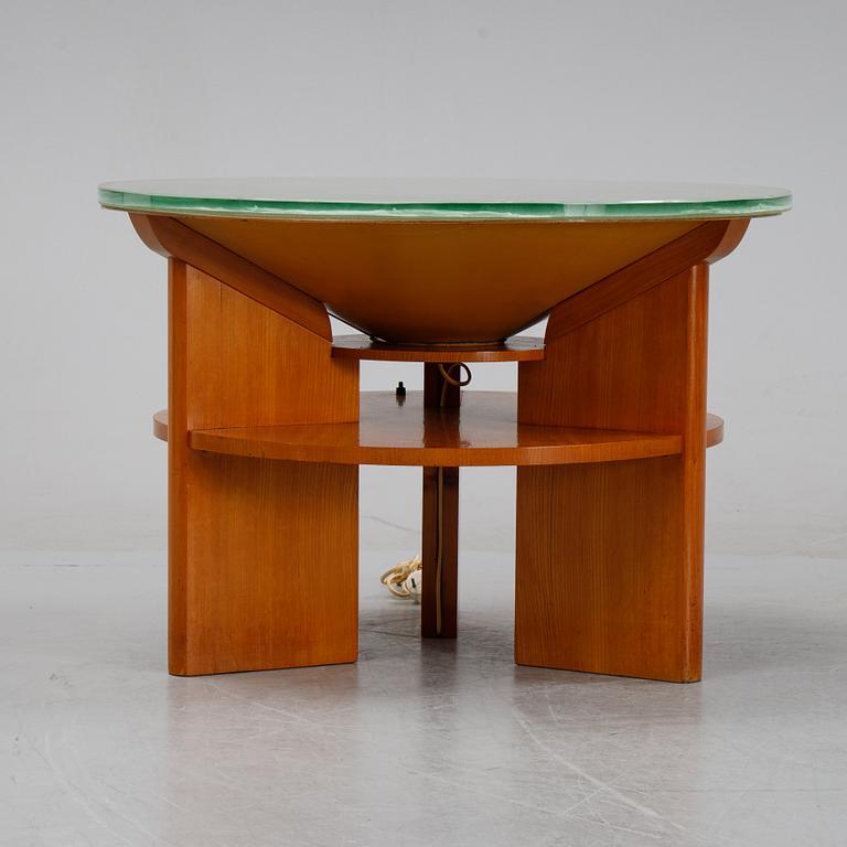 Bo Notini, a Swedish Modern elm veneered and etched glass coffee table from Glössner & Co, 1940's.