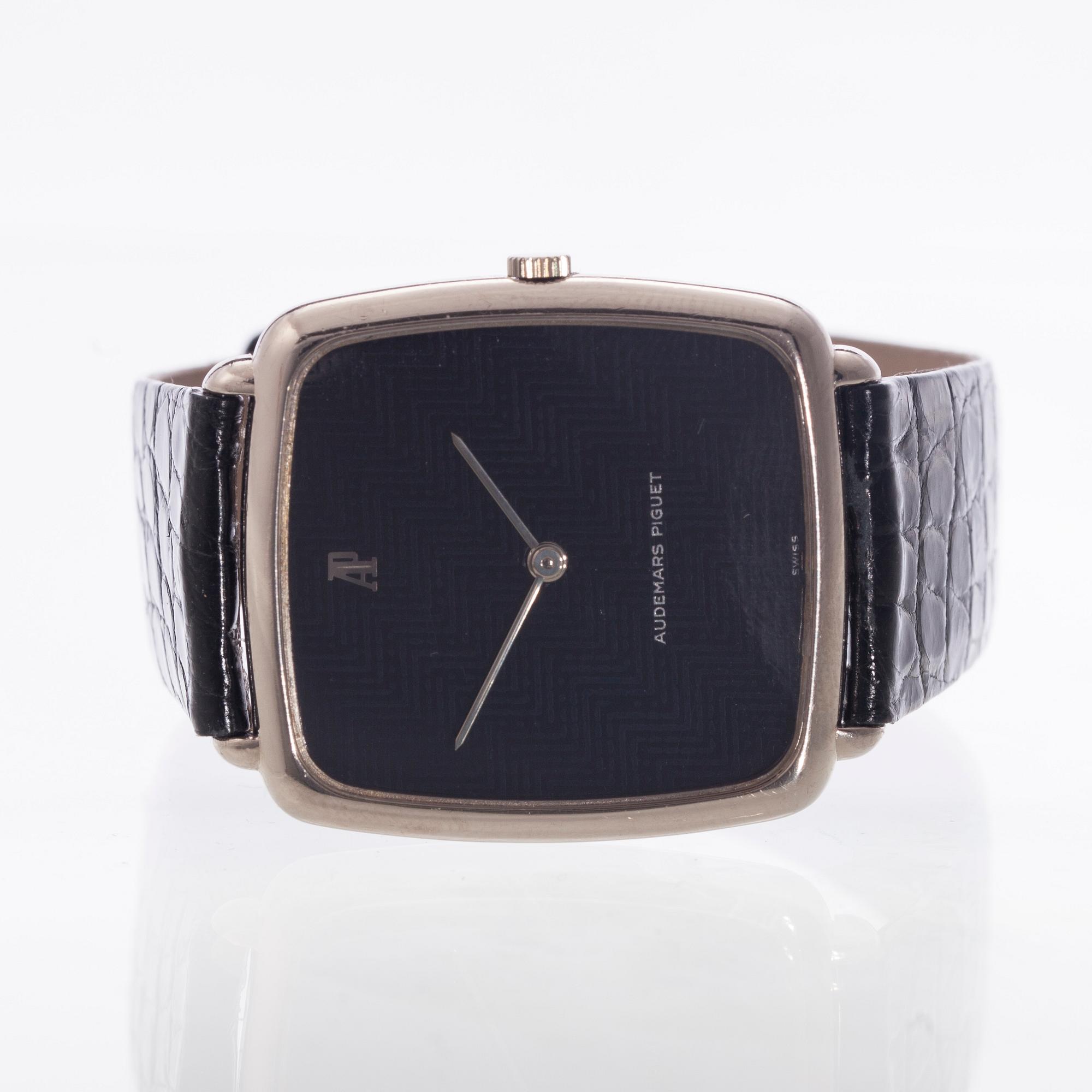 ARMBANDSUR, herr, Audemars Piguet, 18K vitguld, original läderarmband. 1980/-90-tal.