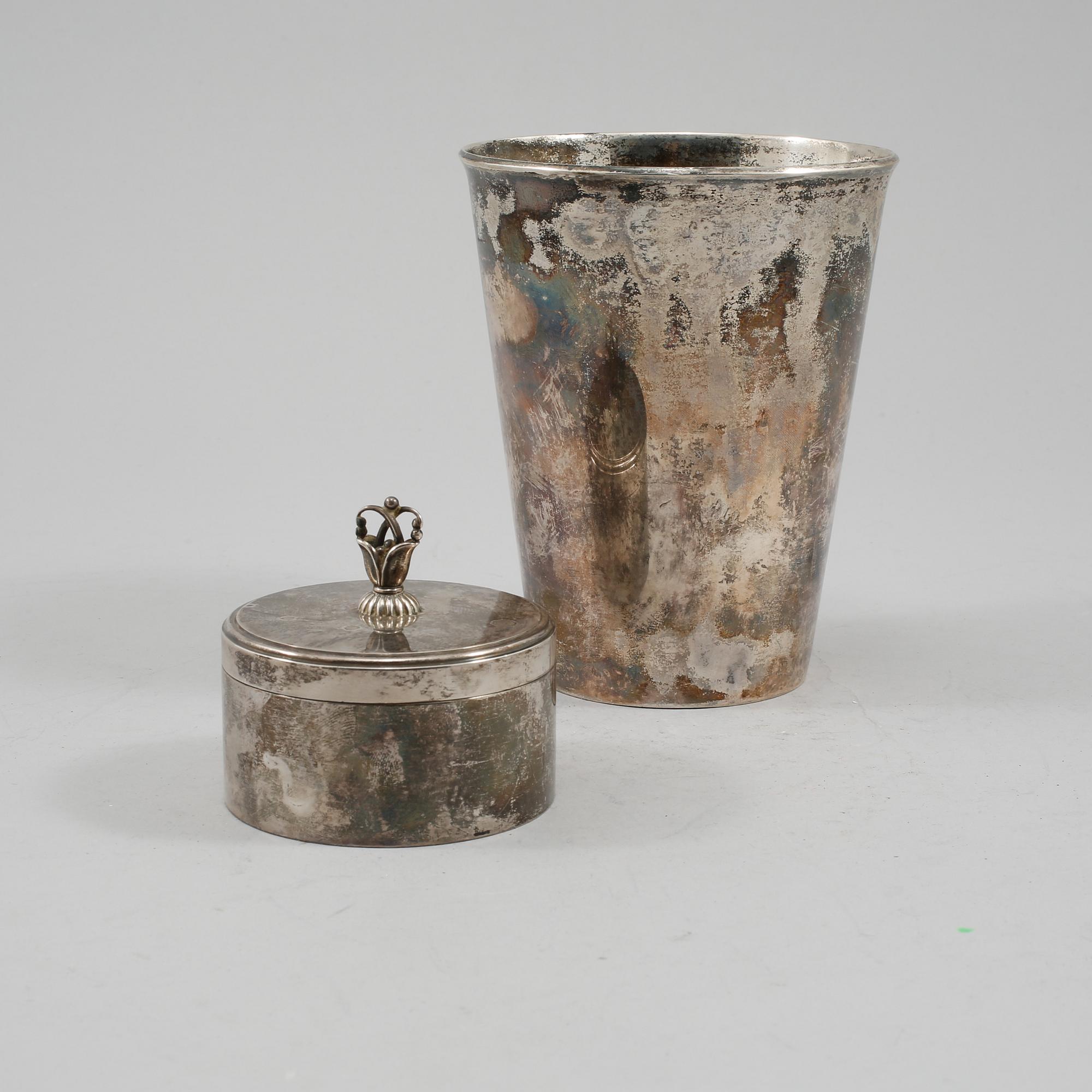 VAS OCH LOCKASK, silver, C.G Hallberg, Stockholm 1961 resp Harald Nielsen för Georg Jensen, Danmark, mellan 1933-1944.