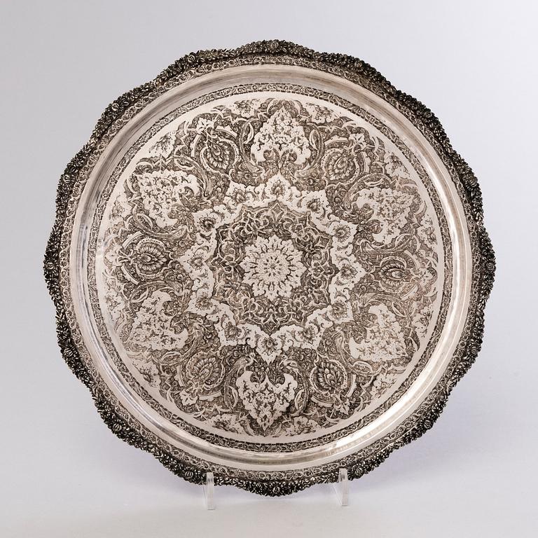 A Persian silver tray, 20th Century.