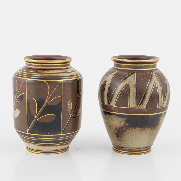 Gunnar Nylund, five 'Flambé' stoneware vases, Alp Lidköping Rörstrand.