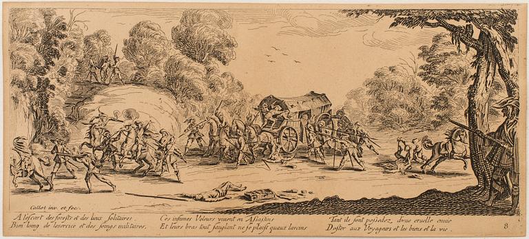 JACQUES CALLOT, Book, collection of 18 etchnings from Les miseres et les mal-hevrs de la gverre. 1633, later edition.