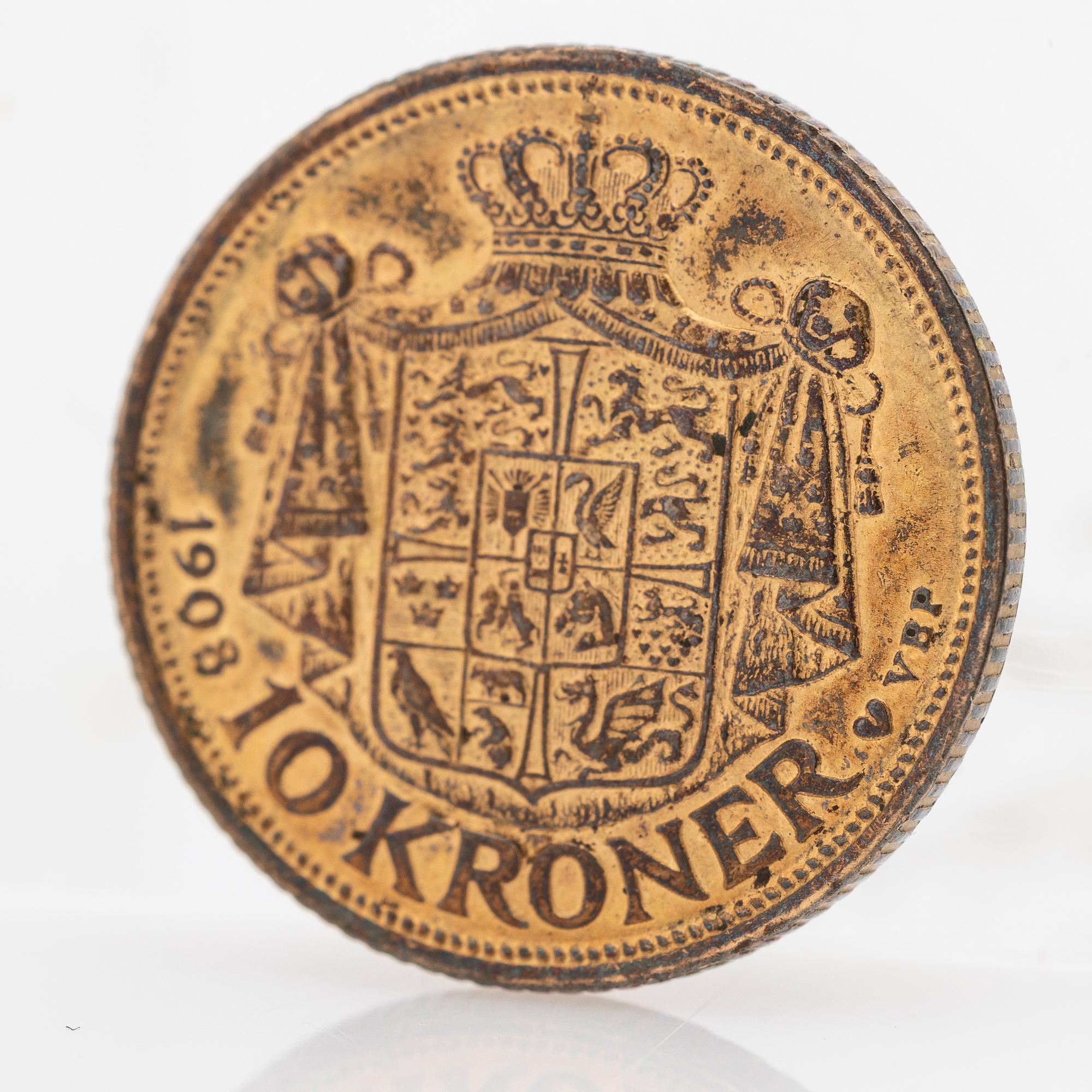 Gold coin, Frederik VIII, Denmark, 1908.