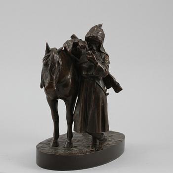 SKULPTUR, patinerad metall, otydligt signerad samt datera 18?, 1900-tal.