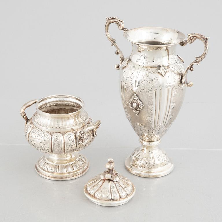 Vase and sugar bowl, silver, Swedish import marks, 20th Century.