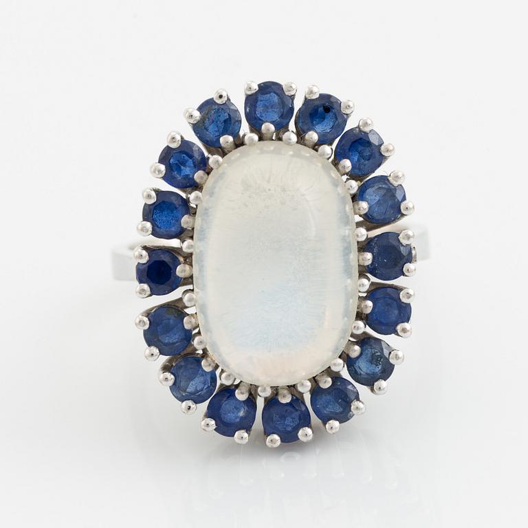 Moonstone and sapphire cocktail ring.