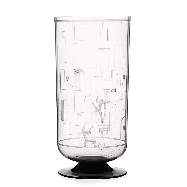 Simon Gate, A Simon Gate engraved glass vase, Orrefors, Sweden 1931.