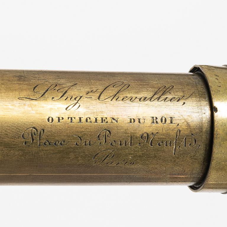 Telescope, 19th century, marked L Ingr Chevalier,  opticien du Roi  , Place du Pont Neuf 15, Paris.