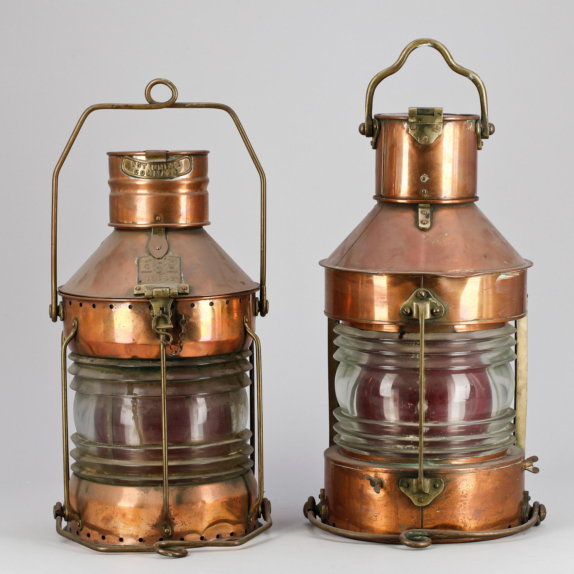 LANTERNOR, 2 st, koppar, bla William Harvie & Co, 1900-talets första hälft.