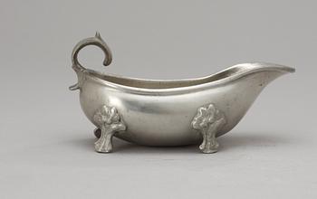 A pewter sauce-boat by Adolph Helledaij, Jönköping 1791.