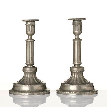 A pair of Gustavian pewter candlesticks by P. Gillman, Stockholm 1786.